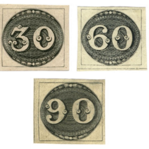 Selos Olho de Boi (30, 60 e 90 Réis) - 1843